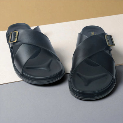 SKEROO 6408 Men's BLACK Chappal/Flip flop/Slipper Extra Soft Chappal Slipper Ethnic Wear Leather With Adjustable Buckle Strap Navratri Fashion Footwear.