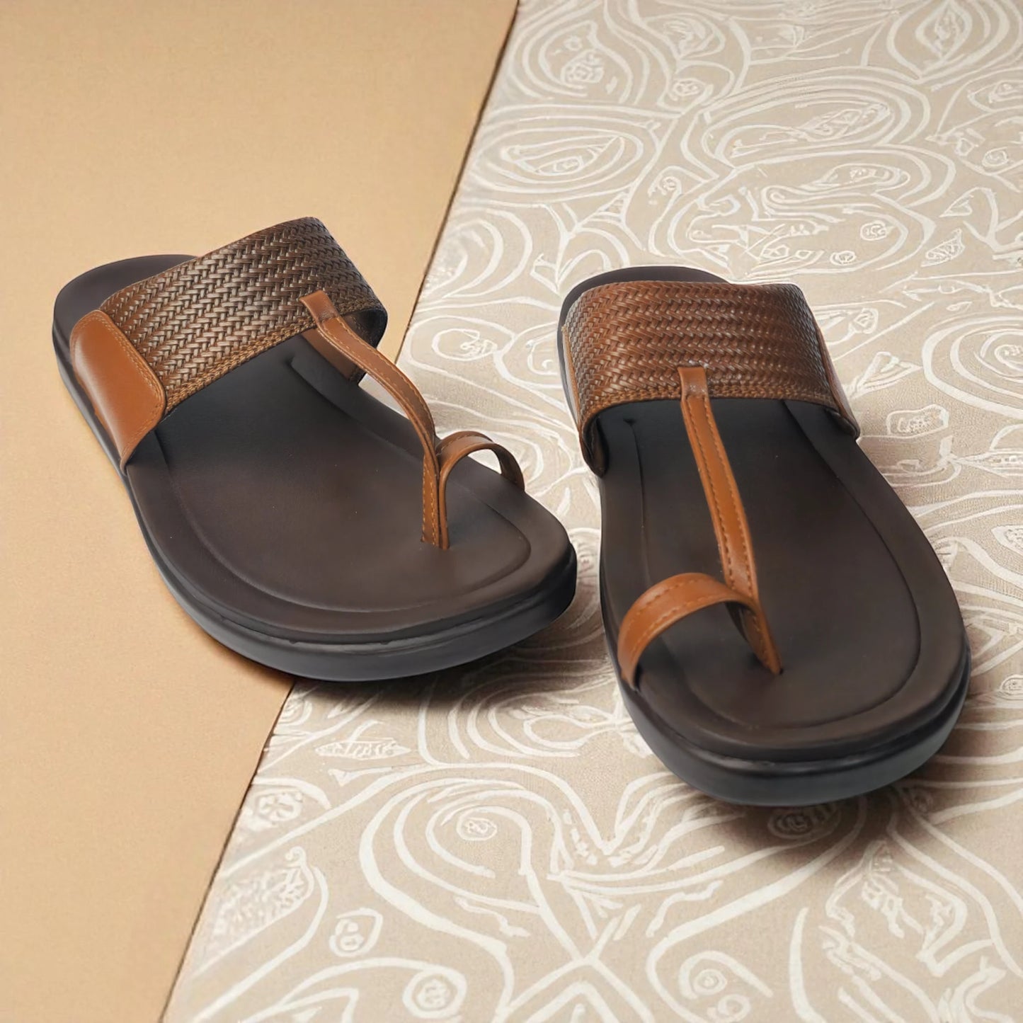 FRANKY GS5 Men's TAN Chappal/Flip flop/Slipper Chakhdi Style Chappal/Slipper Extra Soft Chappal/Slipper/ Ethnic Wear Leather Navratri Fashion Footwear.