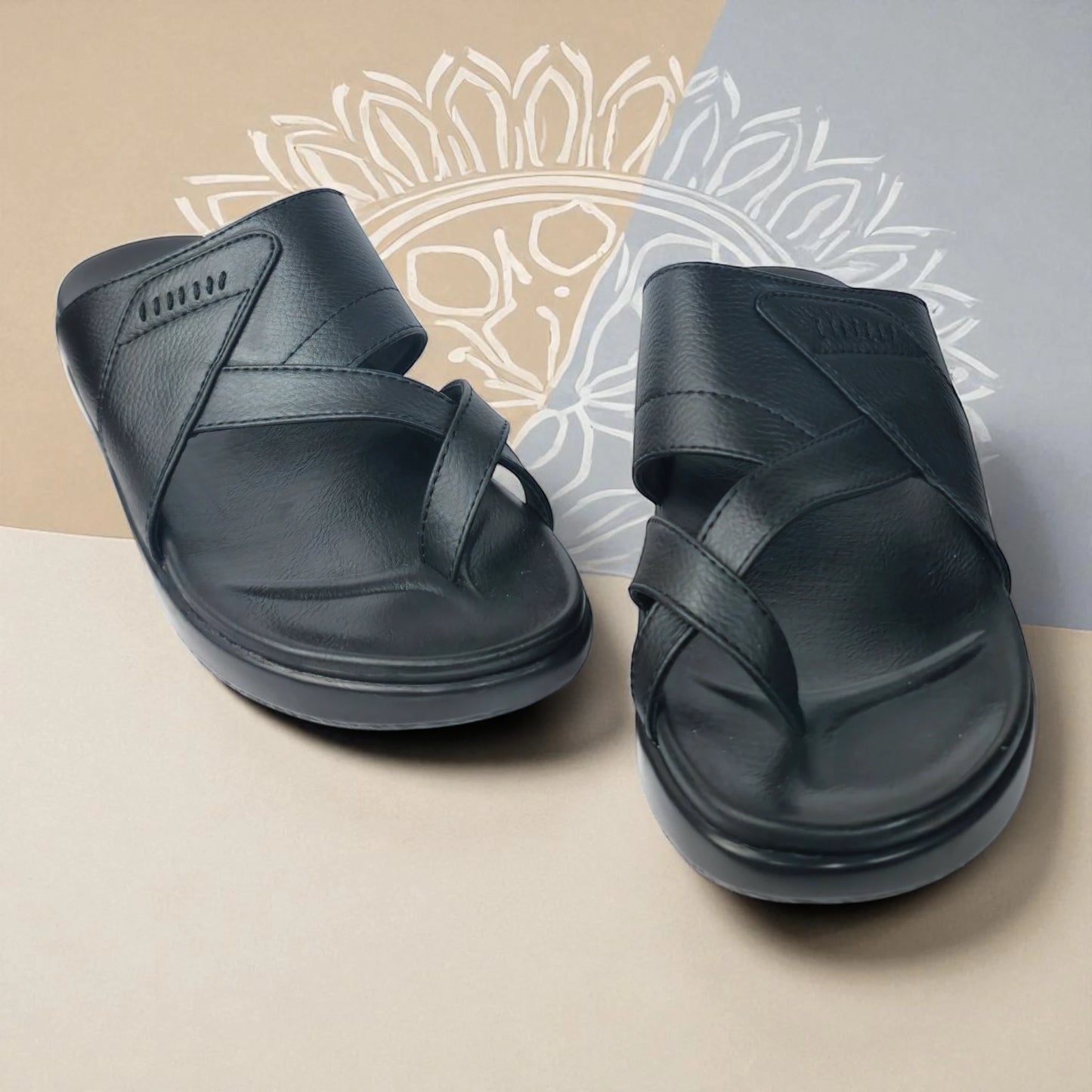 FRANKY GS44 Men's BLACK Chappal/Flip flop/Slipper Extra Soft Cushion Chappal/Slipper/ Ethnic Wear Leather Navratri Fashion Footwear.