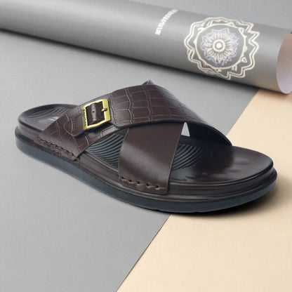 AQUALITE PG2123 BROWN Men's Chappal/Flip flop/ Slipper/Extra Soft Chappal/Slipper Ethnic Wear Leather With Adjustable Buckle Strap/Navratri Fashion Footwear.