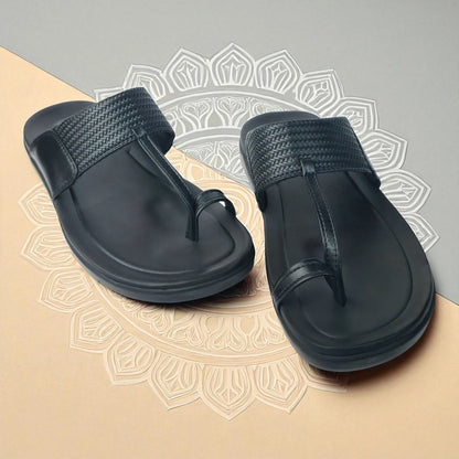 FRANKY GS5 Men's BLACK Chappal/Flip flop/Slipper Chakhdi Style Chappal/Slipper Extra Soft Chappal/Slipper/ Ethnic Wear Leather Navratri Fashion Footwear.