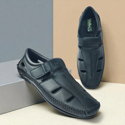 P&G N1404 Men's BLACK Slipon Sandal Extra Soft Sandal/Mojri/Ethnic Wear Leather With Adjustable Strap/Navratri Fashion Footwear.