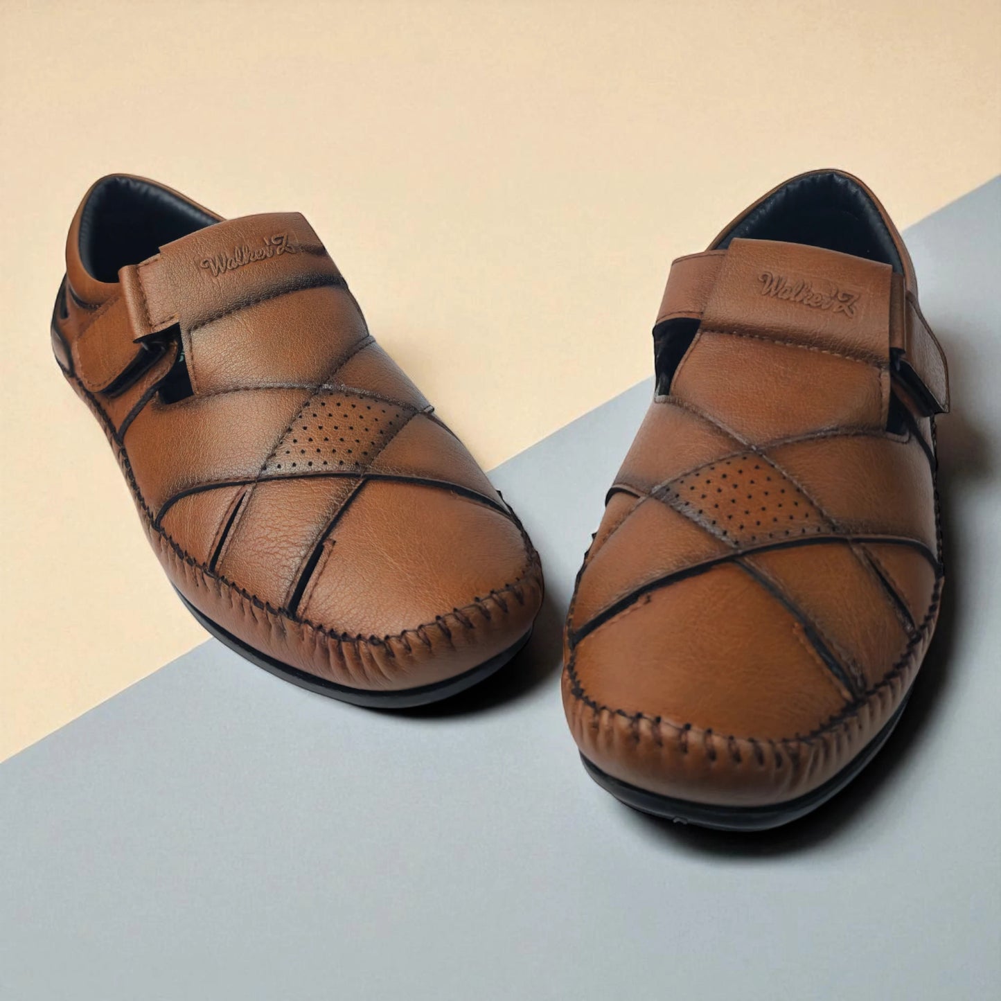 P&G N1401 Men's TAN Slipon Sandal Extra Soft Sandal/Mojri/Ethnic Wear Leather With Adjustable Strap/Navratri Fashion Footwear.