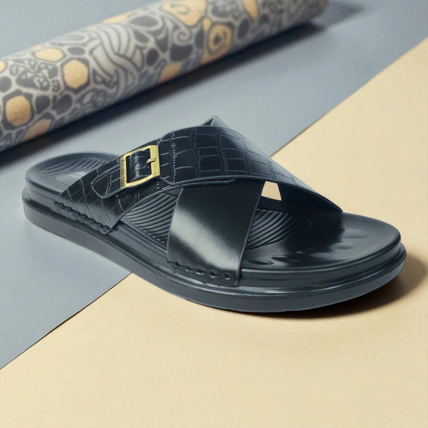 AQUALITE PG2123 BLACK Men's Chappal/Flip flop/ Slipper/Extra Soft Chappal/Slipper Ethnic Wear Leather With Adjustable Buckle Strap/Navratri Fashion Footwear.