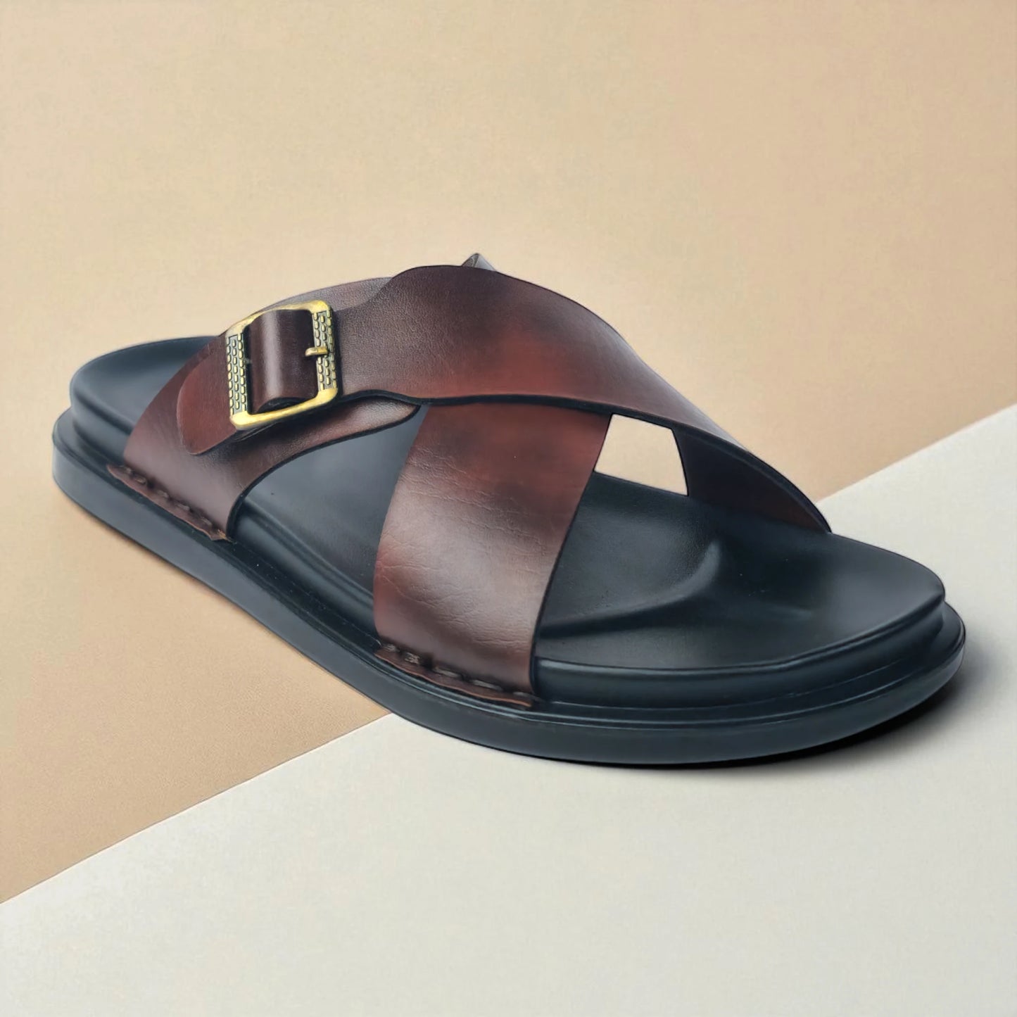 SKEROO 6408 Men's BROWN Chappal/Flip flop/Slipper Extra Soft Chappal Slipper Ethnic Wear Leather With Adjustable Buckle Strap Navratri Fashion Footwear