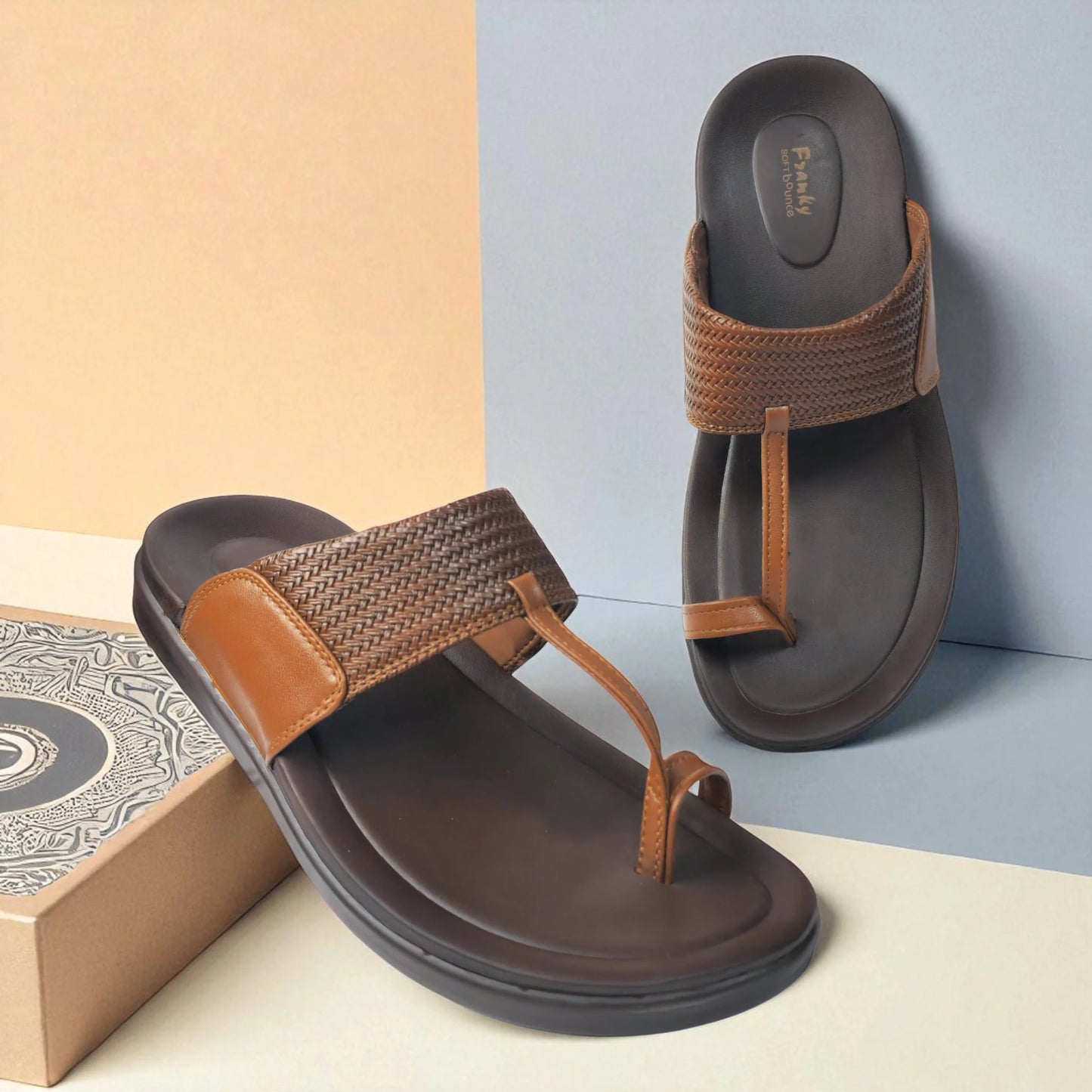 FRANKY GS5 Men's TAN Chappal/Flip flop/Slipper Chakhdi Style Chappal/Slipper Extra Soft Chappal/Slipper/ Ethnic Wear Leather Navratri Fashion Footwear.