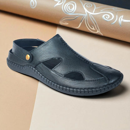 P&G 4030 Men's BLACK Slipon Sandal Extra Soft Sandal/Mojri/Ethnic Wear Leather With Adjustable Strap/Navratri Fashion Footwear.