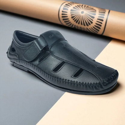 P&G N1404 Men's BLACK Slipon Sandal Extra Soft Sandal/Mojri/Ethnic Wear Leather With Adjustable Strap/Navratri Fashion Footwear.