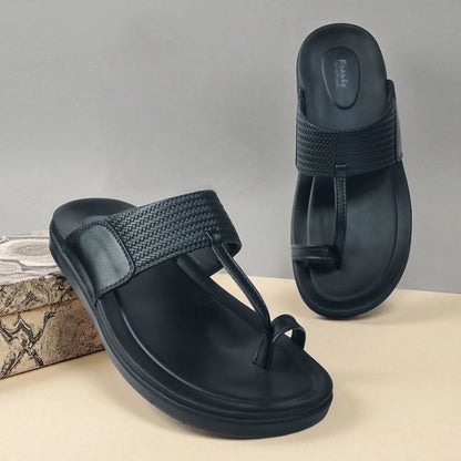 FRANKY GS5 Men's BLACK Chappal/Flip flop/Slipper Chakhdi Style Chappal/Slipper Extra Soft Chappal/Slipper/ Ethnic Wear Leather Navratri Fashion Footwear.