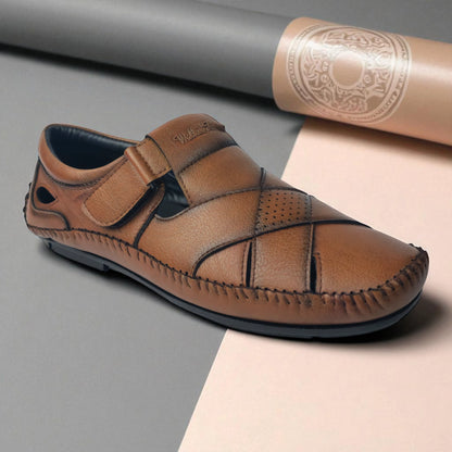 P&G N1401 Men's TAN Slipon Sandal Extra Soft Sandal/Mojri/Ethnic Wear Leather With Adjustable Strap/Navratri Fashion Footwear.