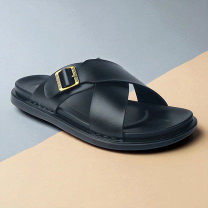 SKEROO 6408 Men's BLACK Chappal/Flip flop/Slipper Extra Soft Chappal Slipper Ethnic Wear Leather With Adjustable Buckle Strap Navratri Fashion Footwear.