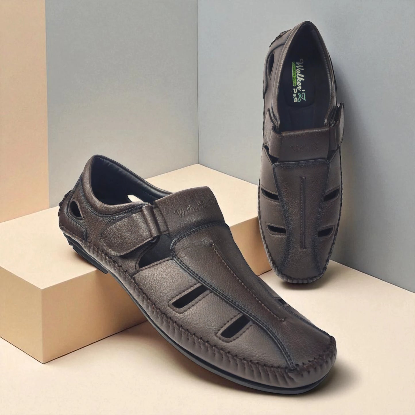 P&G N1404 Men's BROWN Slipon Sandal Extra Soft Sandal/Mojri/Ethnic Wear Leather With Adjustable Strap/Navratri Fashion Footwear.