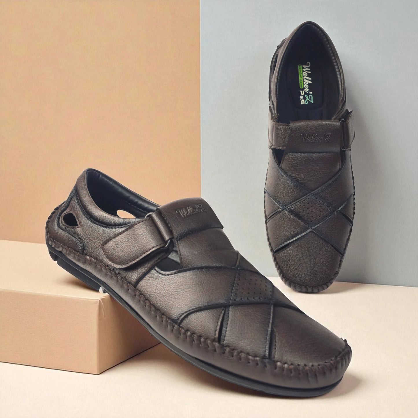 P&G N1401 Men's BROWN Slipon Sandal Extra Soft Sandal/Mojri/Ethnic Wear Leather With Adjustable Strap/Navratri Fashion Footwear.