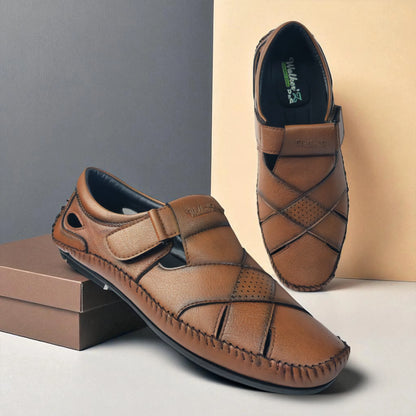 P&G N1401 Men's TAN Slipon Sandal Extra Soft Sandal/Mojri/Ethnic Wear Leather With Adjustable Strap/Navratri Fashion Footwear.