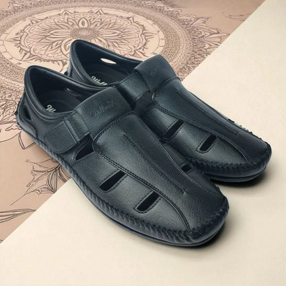 P&G N1404 Men's BLACK Slipon Sandal Extra Soft Sandal/Mojri/Ethnic Wear Leather With Adjustable Strap/Navratri Fashion Footwear.