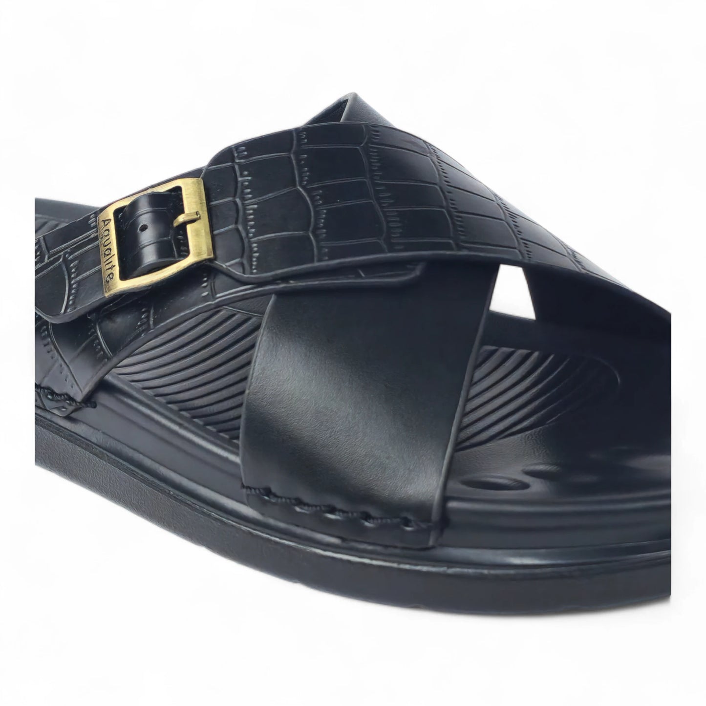 AQUALITE PG2123 BLACK Men's Chappal/Flip flop/ Slipper/Extra Soft Chappal/Slipper Ethnic Wear Leather With Adjustable Buckle Strap/Navratri Fashion Footwear.