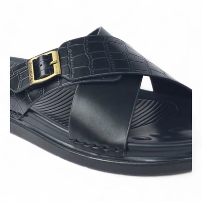 AQUALITE PG2123 BLACK Men's Chappal/Flip flop/ Slipper/Extra Soft Chappal/Slipper Ethnic Wear Leather With Adjustable Buckle Strap/Navratri Fashion Footwear.