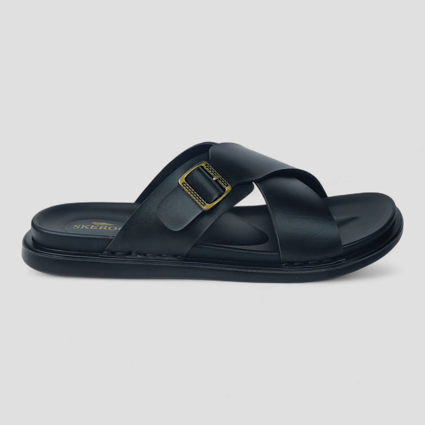 SKEROO 6408 Men's BLACK Chappal/Flip flop/Slipper Extra Soft Chappal Slipper Ethnic Wear Leather With Adjustable Buckle Strap Navratri Fashion Footwear.