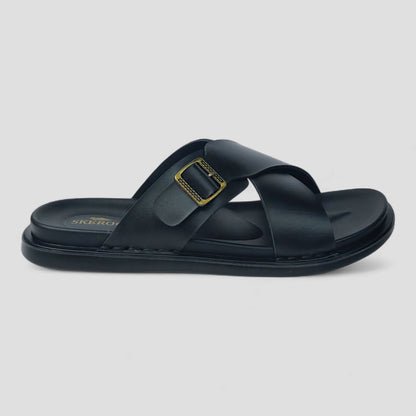 SKEROO 6408 Men's BLACK Chappal/Flip flop/Slipper Extra Soft Chappal Slipper Ethnic Wear Leather With Adjustable Buckle Strap Navratri Fashion Footwear.