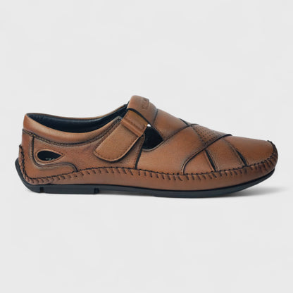 P&G N1401 Men's TAN Slipon Sandal Extra Soft Sandal/Mojri/Ethnic Wear Leather With Adjustable Strap/Navratri Fashion Footwear.