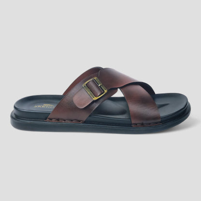SKEROO 6408 Men's BROWN Chappal/Flip flop/Slipper Extra Soft Chappal Slipper Ethnic Wear Leather With Adjustable Buckle Strap Navratri Fashion Footwear