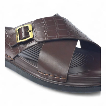 AQUALITE PG2123 BROWN Men's Chappal/Flip flop/ Slipper/Extra Soft Chappal/Slipper Ethnic Wear Leather With Adjustable Buckle Strap/Navratri Fashion Footwear.