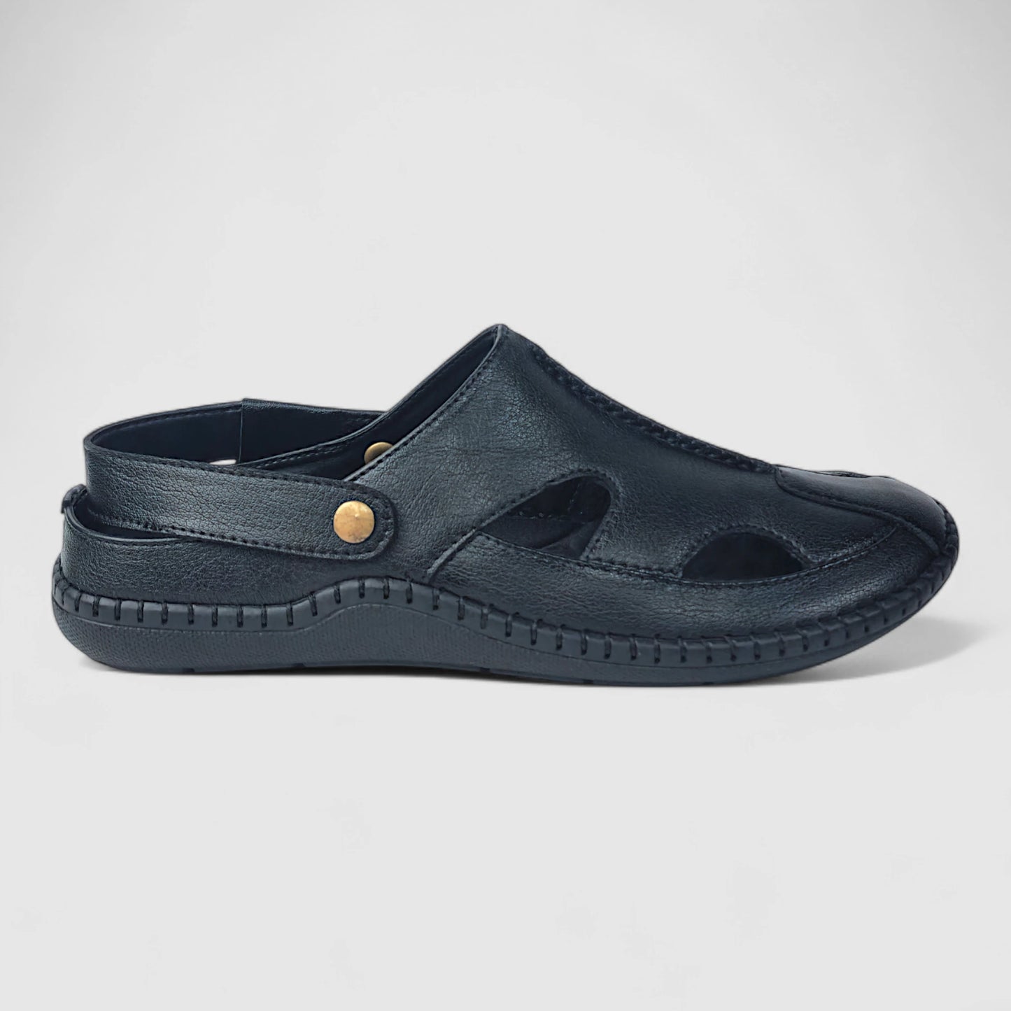 P&G 4030 Men's BLACK Slipon Sandal Extra Soft Sandal/Mojri/Ethnic Wear Leather With Adjustable Strap/Navratri Fashion Footwear.