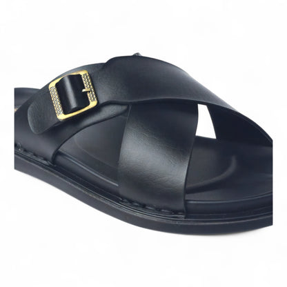 SKEROO 6408 Men's BLACK Chappal/Flip flop/Slipper Extra Soft Chappal Slipper Ethnic Wear Leather With Adjustable Buckle Strap Navratri Fashion Footwear.
