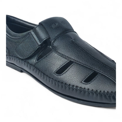P&G N1404 Men's BLACK Slipon Sandal Extra Soft Sandal/Mojri/Ethnic Wear Leather With Adjustable Strap/Navratri Fashion Footwear.