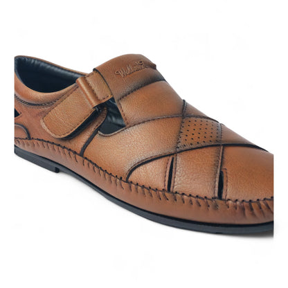 P&G N1401 Men's TAN Slipon Sandal Extra Soft Sandal/Mojri/Ethnic Wear Leather With Adjustable Strap/Navratri Fashion Footwear.