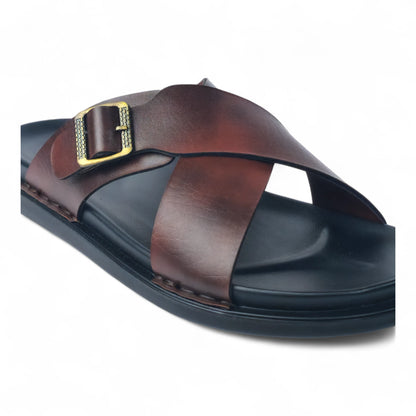 SKEROO 6408 Men's BROWN Chappal/Flip flop/Slipper Extra Soft Chappal Slipper Ethnic Wear Leather With Adjustable Buckle Strap Navratri Fashion Footwear