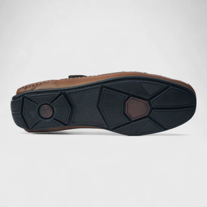 P&G N1401 Men's TAN Slipon Sandal Extra Soft Sandal/Mojri/Ethnic Wear Leather With Adjustable Strap/Navratri Fashion Footwear.