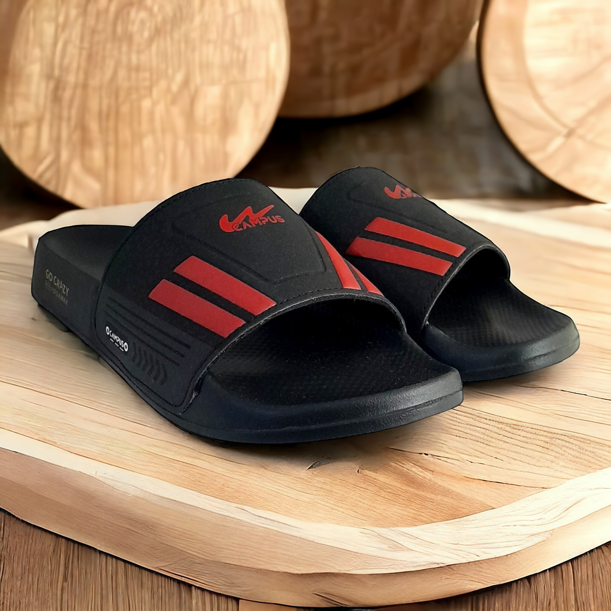 〽️Men Slide Sandal Black Red Slip-on Classic Comfort Streetwear Open-Toe Shoes Men Textured Wine-Red Leather Slip-On Comfort Sandal with  main image 4