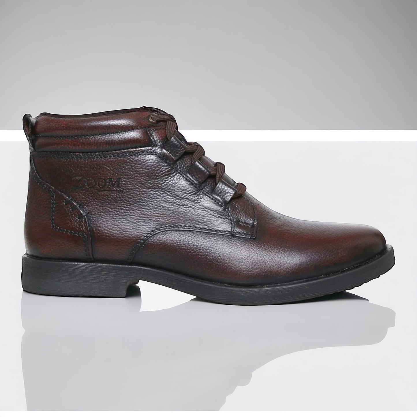 ZOOM D3571 BROWN High Ankle Leather Men's Casual Lace Up Shoes