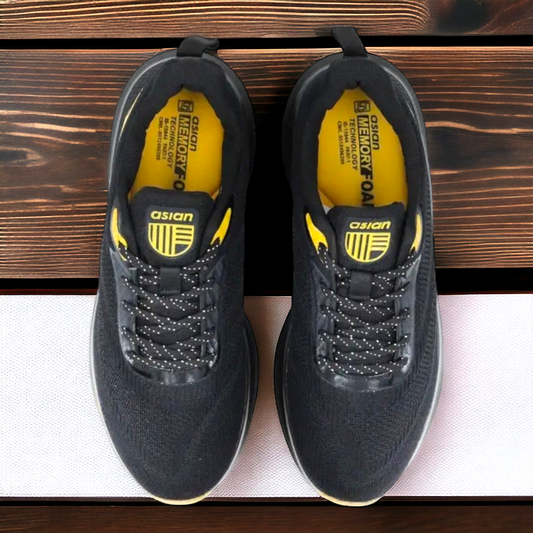ASIAN POWERPLAY03 BLACK/MUSTARD Men's Sports Shoes