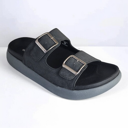 ONSOLE JAMES BLACK Men's Slides/Chapple Double-Strap Sandals with Buckle Closure
