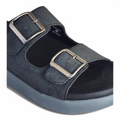 ONSOLE JAMES BLACK Men's Slides/Chapple Double-Strap Sandals with Buckle Closure