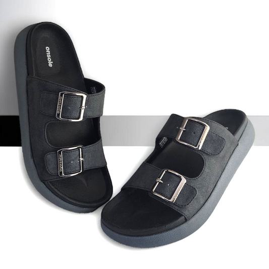 ONSOLE JAMES BLACK Men's Slides/Chapple Double-Strap Sandals with Buckle Closure