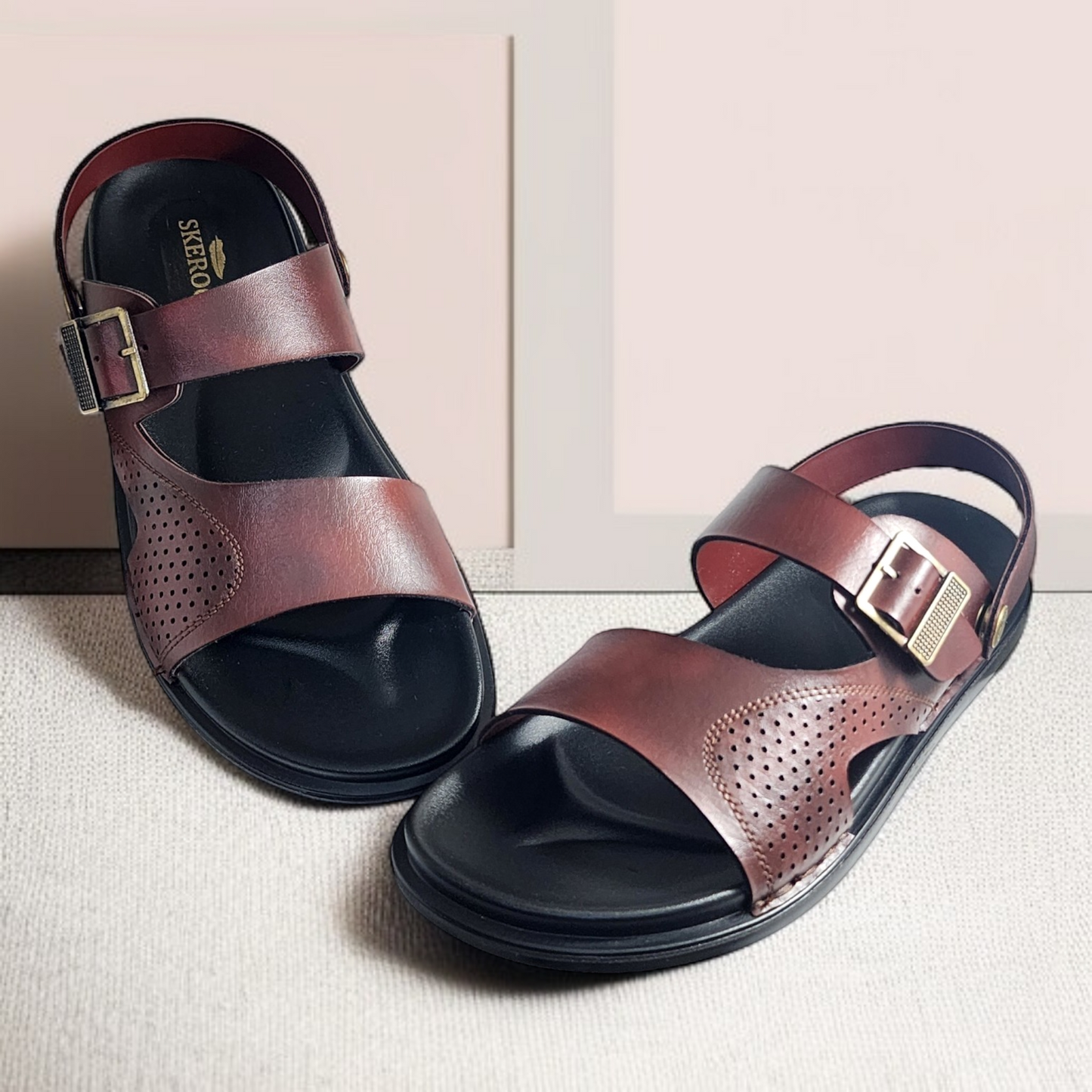 SKEROO 5004 BROWN Men's Leather Button Pack Sandal