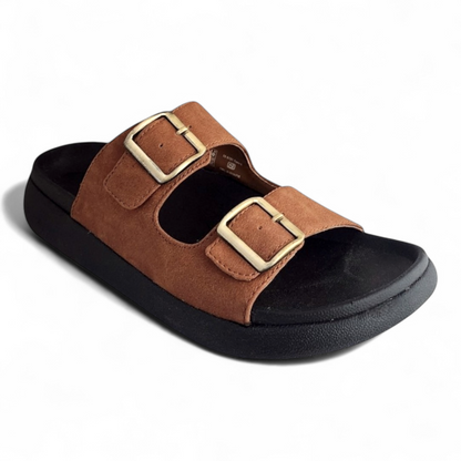 ONSOLE JAMES TAN Men's Slides/Chapple Double-Strap Sandals with Buckle Closure