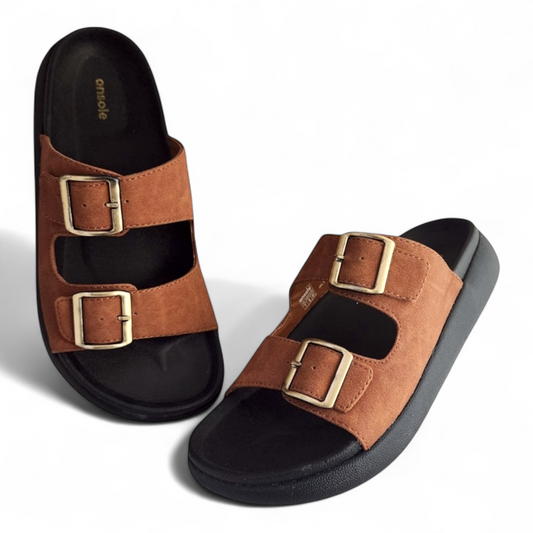 ONSOLE JAMES TAN Men's Slides/Chapple Double-Strap Sandals with Buckle Closure