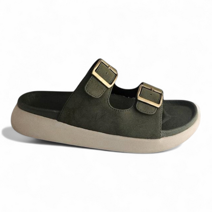 ONSOLE JAMES OLIVE Men's Slides/Chapple Double-Strap Sandals with Buckle Closure