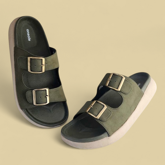 ONSOLE JAMES OLIVE Men's Slides/Chapple Double-Strap Sandals with Buckle Closure