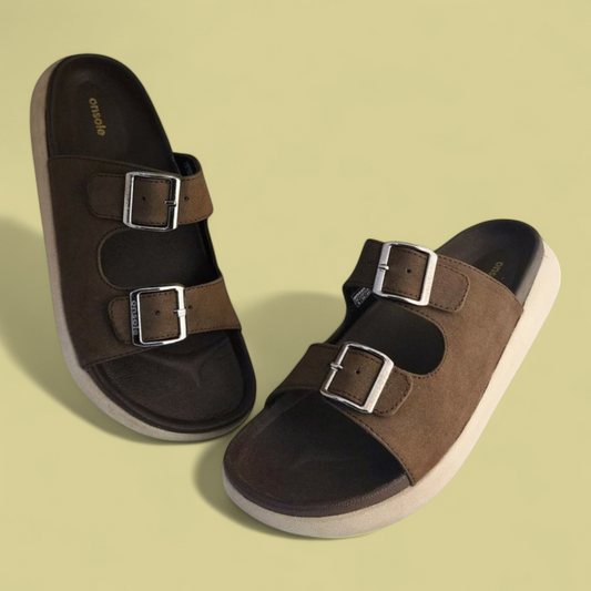 ONSOLE JAMES BROWN Men's Slides/Chapple Double-Strap Sandals with Buckle Closure