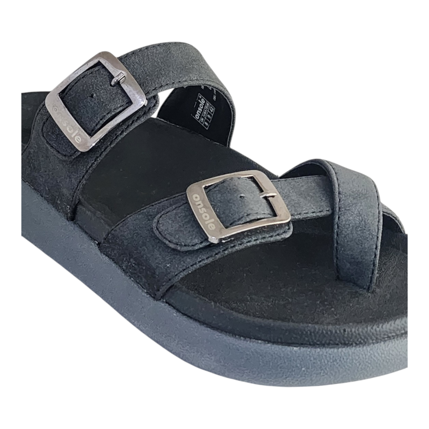 ONSOLE LEO BLACK Men's Slides/Chapple Double-Strap Sandals with Buckle Closure