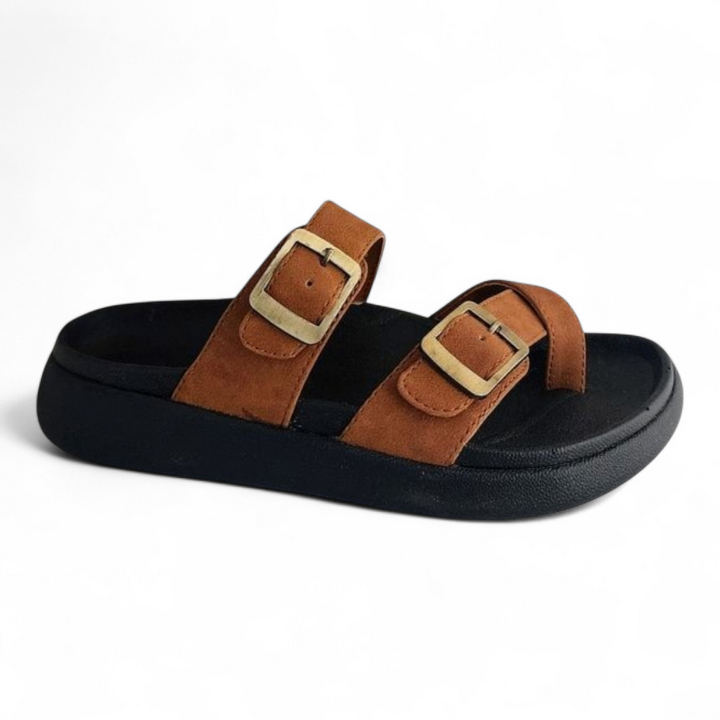 ONSOLE LEO TAN Men's Slides/Chapple Double-Strap Sandals with Buckle Closure
