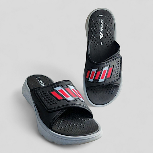 ADDA ICLOUD005  BLACK GREY Men's Flipflop/Slipper