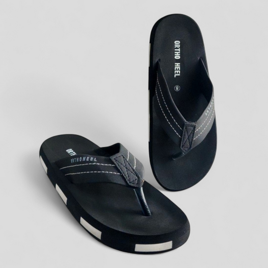 ORTHOHEEL 7711 BLACK Men's Cushioned Footbed Slipper/Chapple/Flip flop