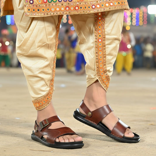 SKEROO 5004 BROWN Men's Leather Button Pack Sandal