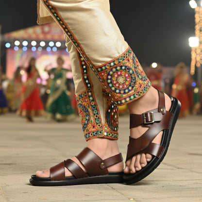 SKEROO 5003 BROWN Men's Leather Button Pack Sandal